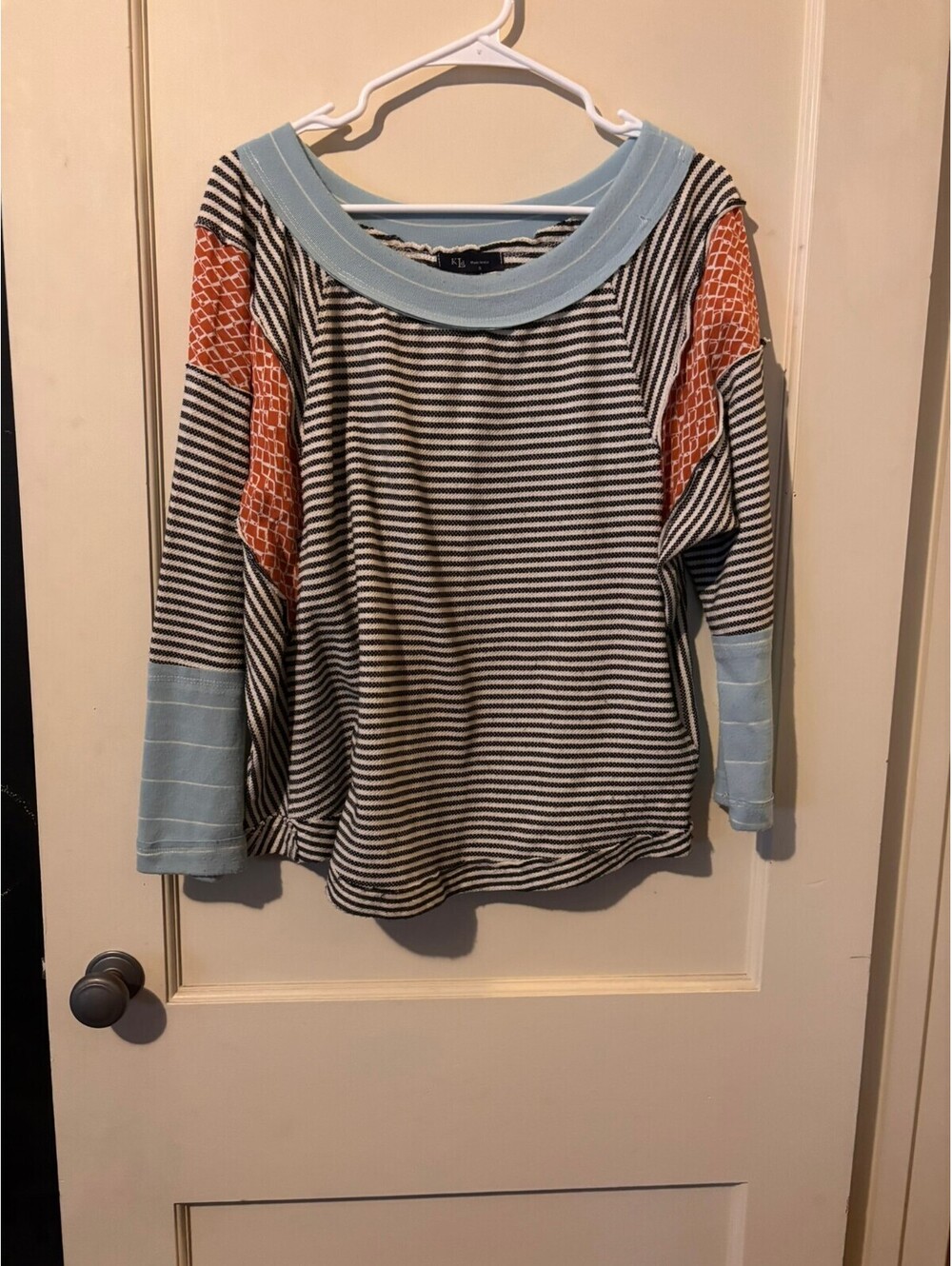 KLD Striped Long Sleeve Pullover Sweater with Colorblock Detail
